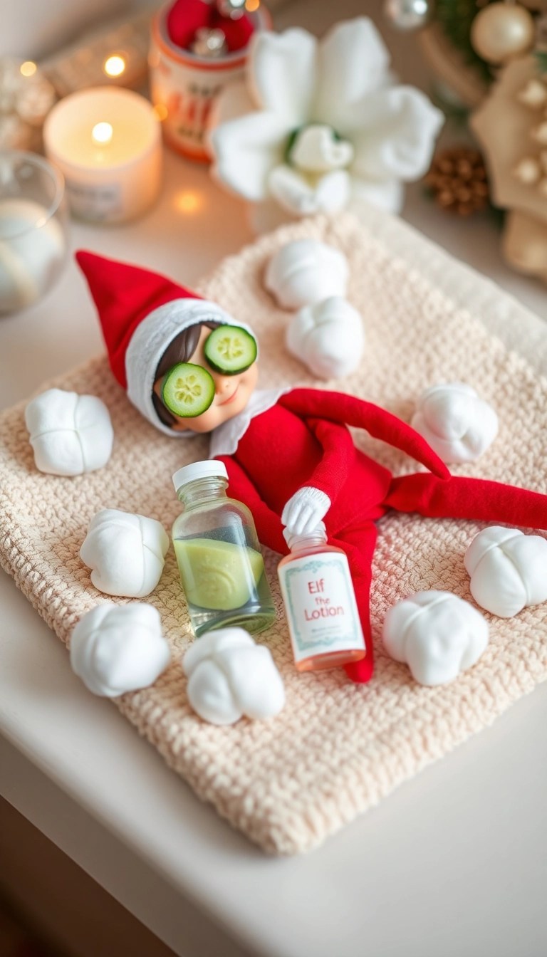 15 Mischievous Elf on the Shelf Pranks for Maximum Holiday Fun (You Won't Believe #8!) - 12. Elf's Spa Day