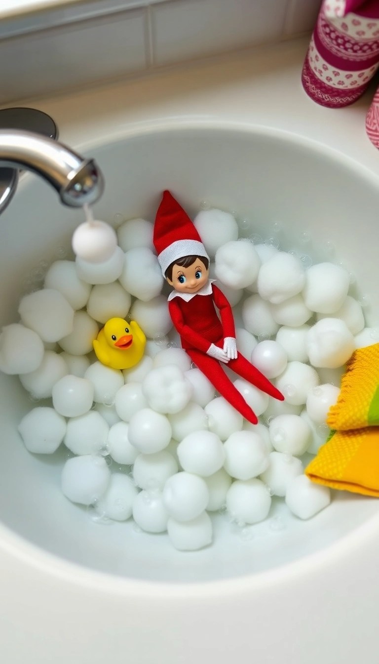 15 Mischievous Elf on the Shelf Pranks for Maximum Holiday Fun (You Won't Believe #8!) - 5. Elf's Bubble Bath