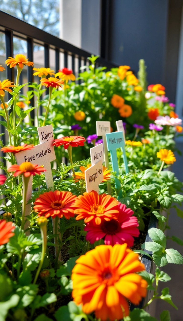 18 Balcony Garden Ideas That Maximize Your Plant Space (Even if You Have a Small Balcony!) - 11. Colorful Plant Labels