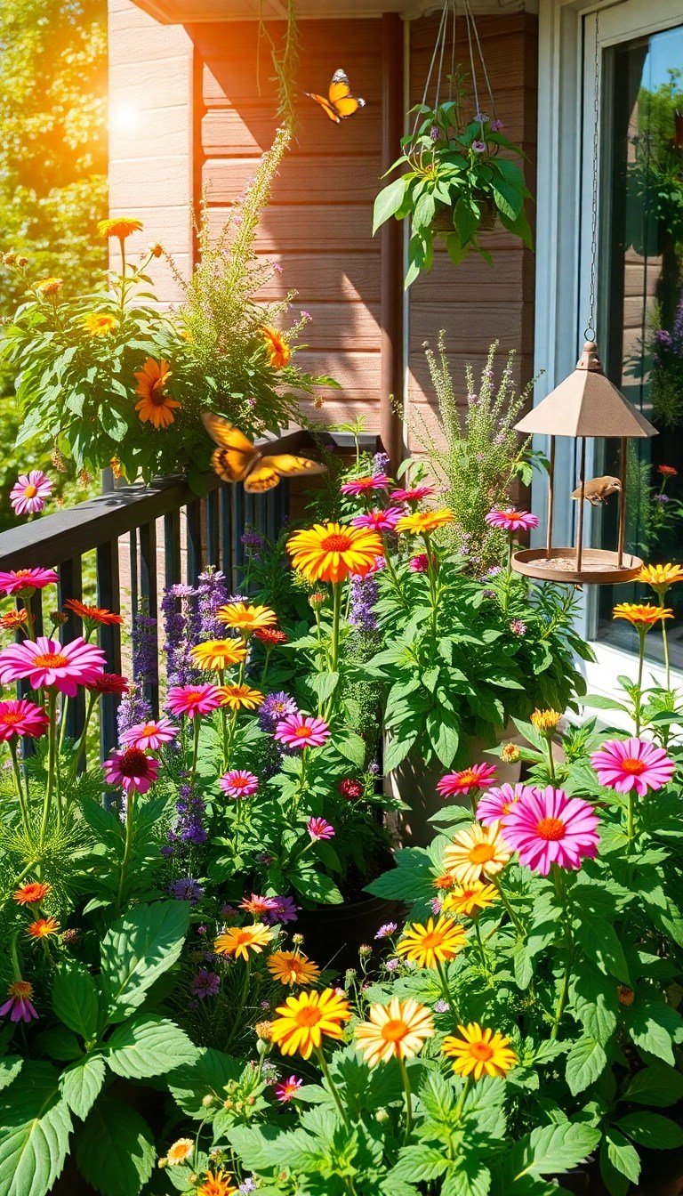 18 Balcony Garden Ideas That Maximize Your Plant Space (Even if You Have a Small Balcony!) - 16. Wildlife-Friendly Garden