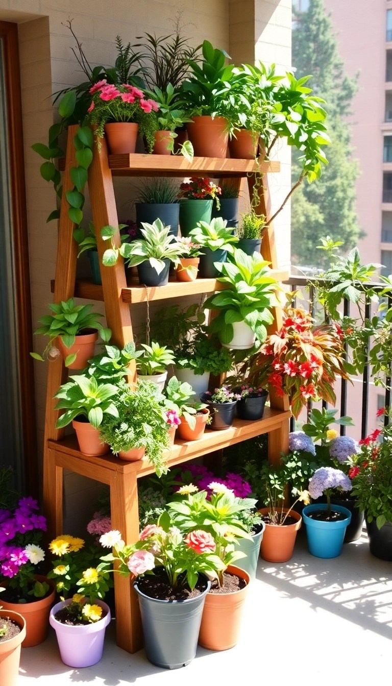 18 Balcony Garden Ideas That Maximize Your Plant Space (Even if You Have a Small Balcony!) - 3. Tiered Plant Stands