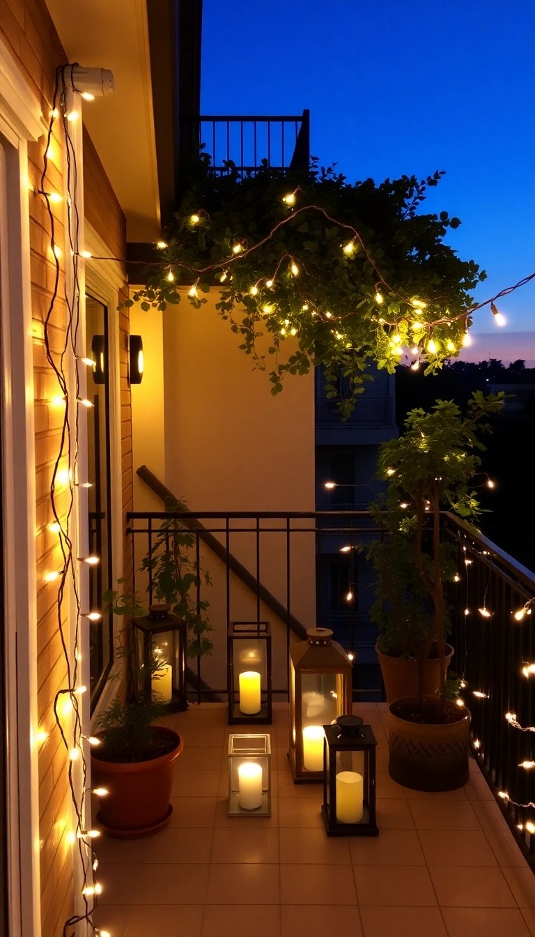 18 Balcony Garden Ideas That Maximize Your Plant Space (Even if You Have a Small Balcony!) - 7. Fairy Lights and Accents