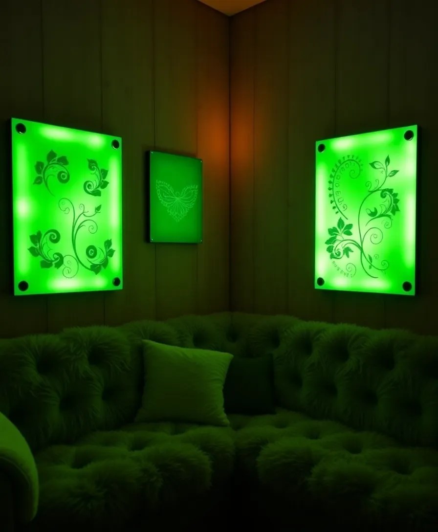 22 Unique Green Boards Wall Art Ideas That Will Make You Go 'Wow!' (#14 Is a Show-Stopper!) - 17. Green Board Art with Lighting