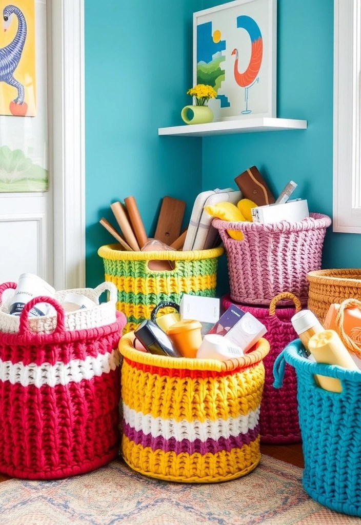 21 Irresistible Free Knitting Patterns You’ll Want to Try Right Now! - 12. Colorful Knitted Baskets