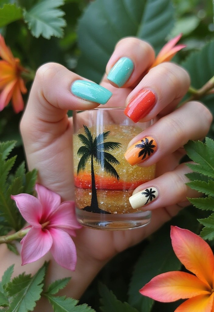 21 Trendy Spring Glass Nail Designs That Will Turn Heads! - 6. Tropical Vibes