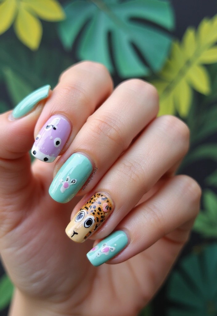 21 Trendy Spring Glass Nail Designs That Will Turn Heads! - 9. Whimsical Animal Prints