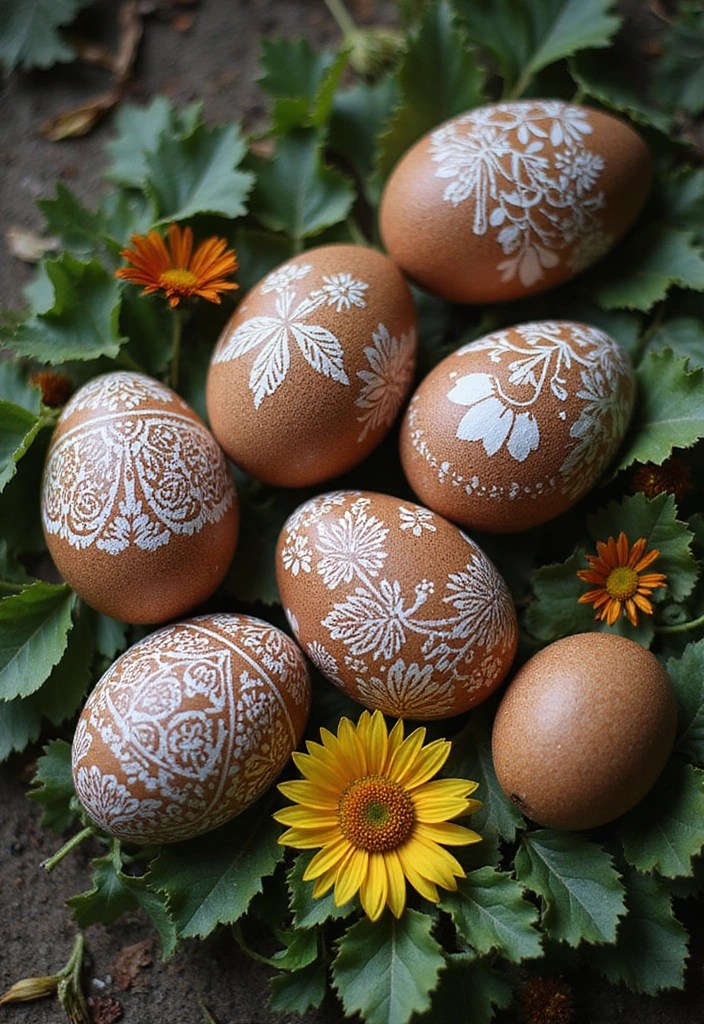 25 Stunning Natural Easter Egg Dyeing Ideas That Will Make Your Holiday More Vibrant! - 20. Simple Stenciling