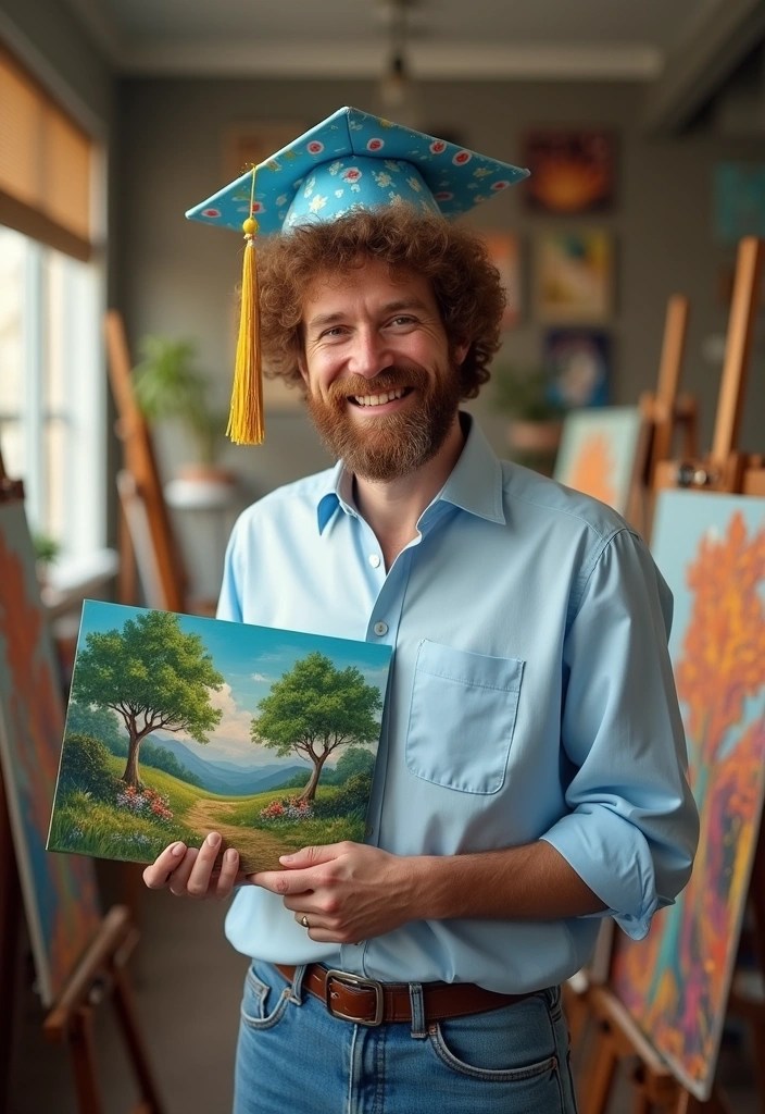 10 Graduation Cosplay Ideas That'll Make You the Star of Your Ceremony! 🎓✨ - 6. Bob Ross - The Happy Painter
