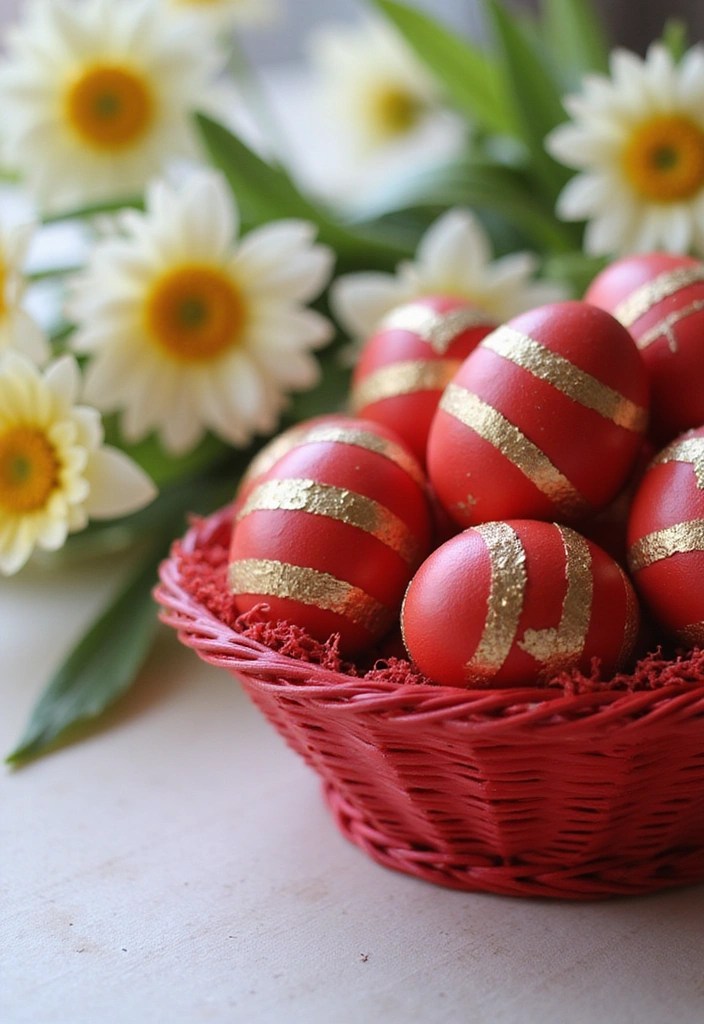 10 Rainbow-Themed Easter Decor Ideas That Will Fill Your Home with Joy! - 1. Bold Red Egg Decorating