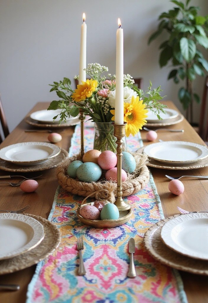 19 Creative Easter Centerpiece Ideas That Will Steal the Show - 11. Colorful Table Runner