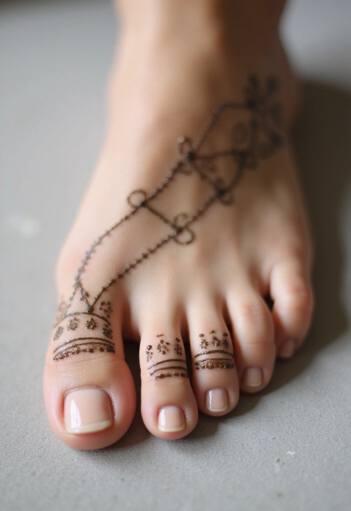 21 Aesthetic Foot Shots Featuring Gorgeous Henna Designs You’ll Want to Capture! - 1. Minimalist Henna Lines