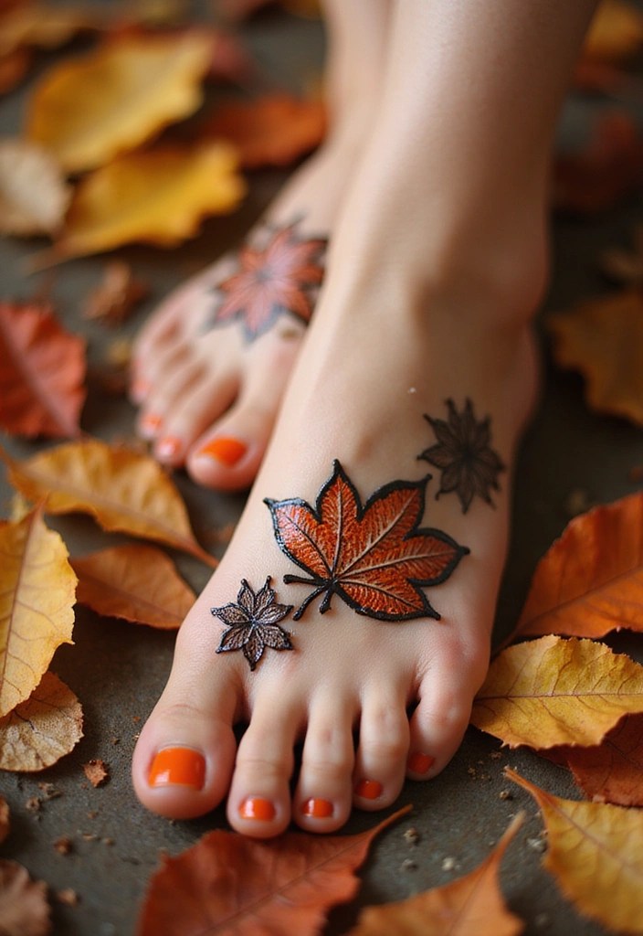 21 Aesthetic Foot Shots Featuring Gorgeous Henna Designs You’ll Want to Capture! - 11. Seasonal Henna Themes