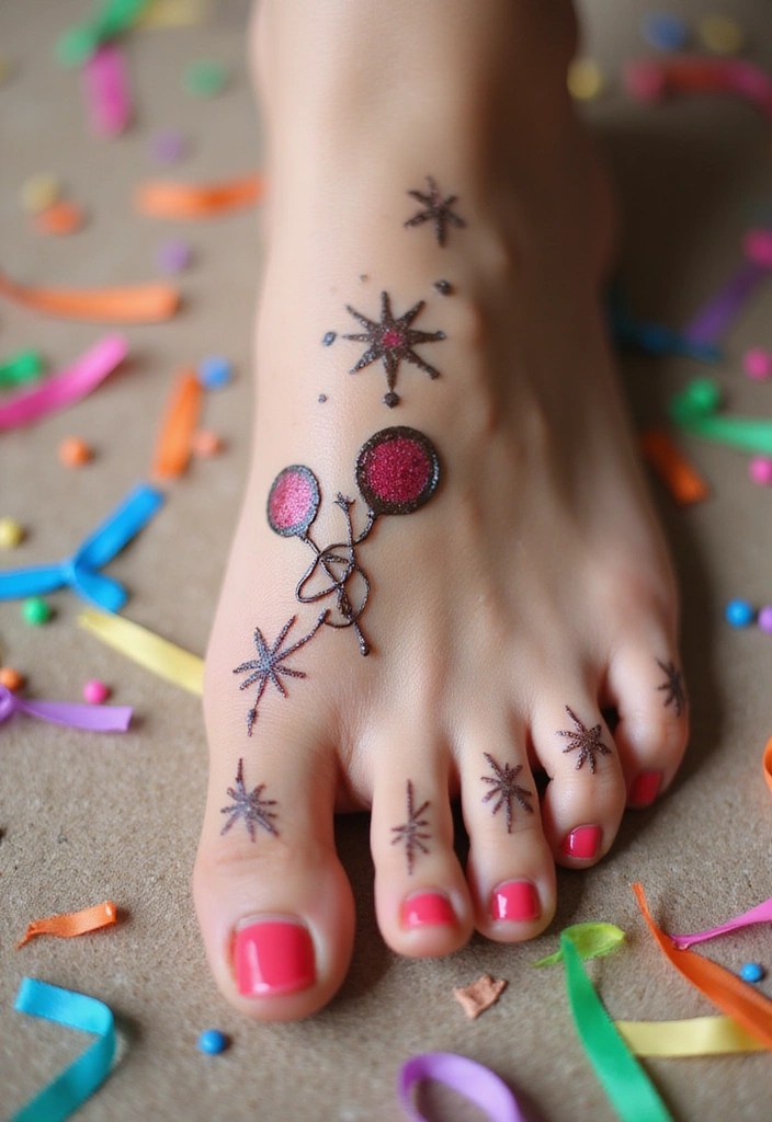 21 Aesthetic Foot Shots Featuring Gorgeous Henna Designs You’ll Want to Capture! - 18. Celebratory Henna and Nail Designs