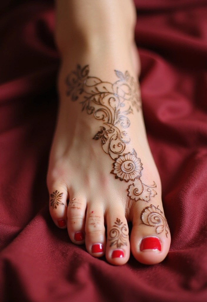 21 Aesthetic Foot Shots Featuring Gorgeous Henna Designs You’ll Want to Capture! - 19. Simple Henna with Classic Pedicures