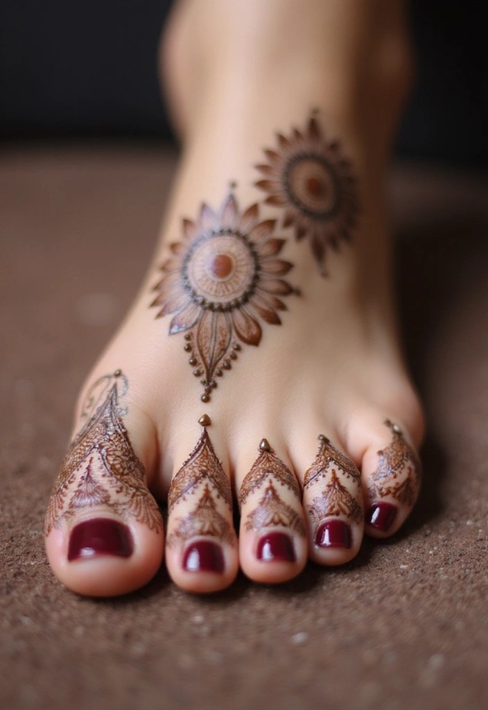 21 Aesthetic Foot Shots Featuring Gorgeous Henna Designs You’ll Want to Capture! - 7. Henna Mandalas on Toes