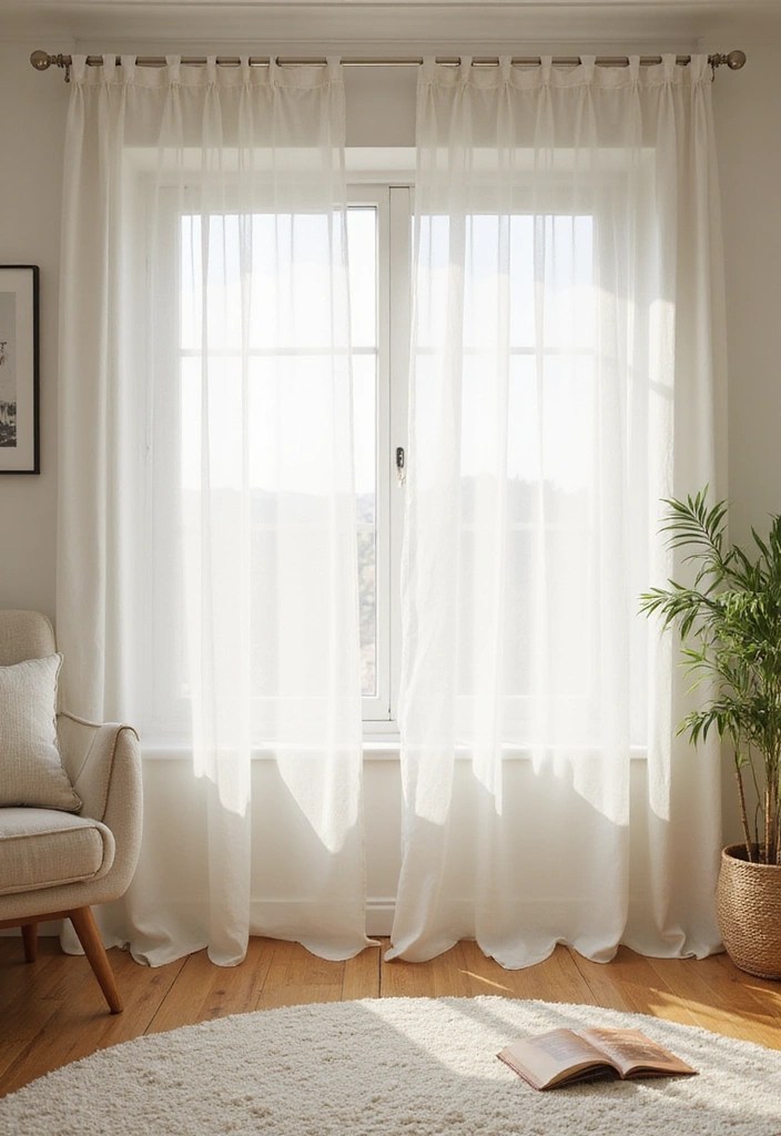 15 Stylish Curtain Styles That Embrace Minimalism (Your Living Room Will Thank You!) - 3. Sheer Fabrics for Soft Illumination
